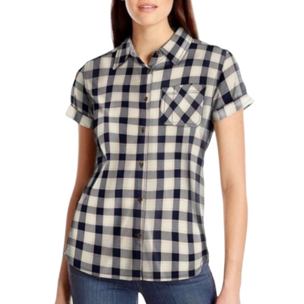 Carhartt Shirt, Plaid Button Down Cuffed Short Sleeve, Navy White, EUC, 8/10 M